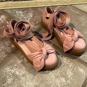 Puma x Fenty By Rihanna Creeper Ballerina Shoe Size 8 Pink Block Heel Lace-up